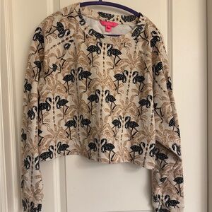 🦩 Lilly Pulitzer white tan & black flamingo crop style top